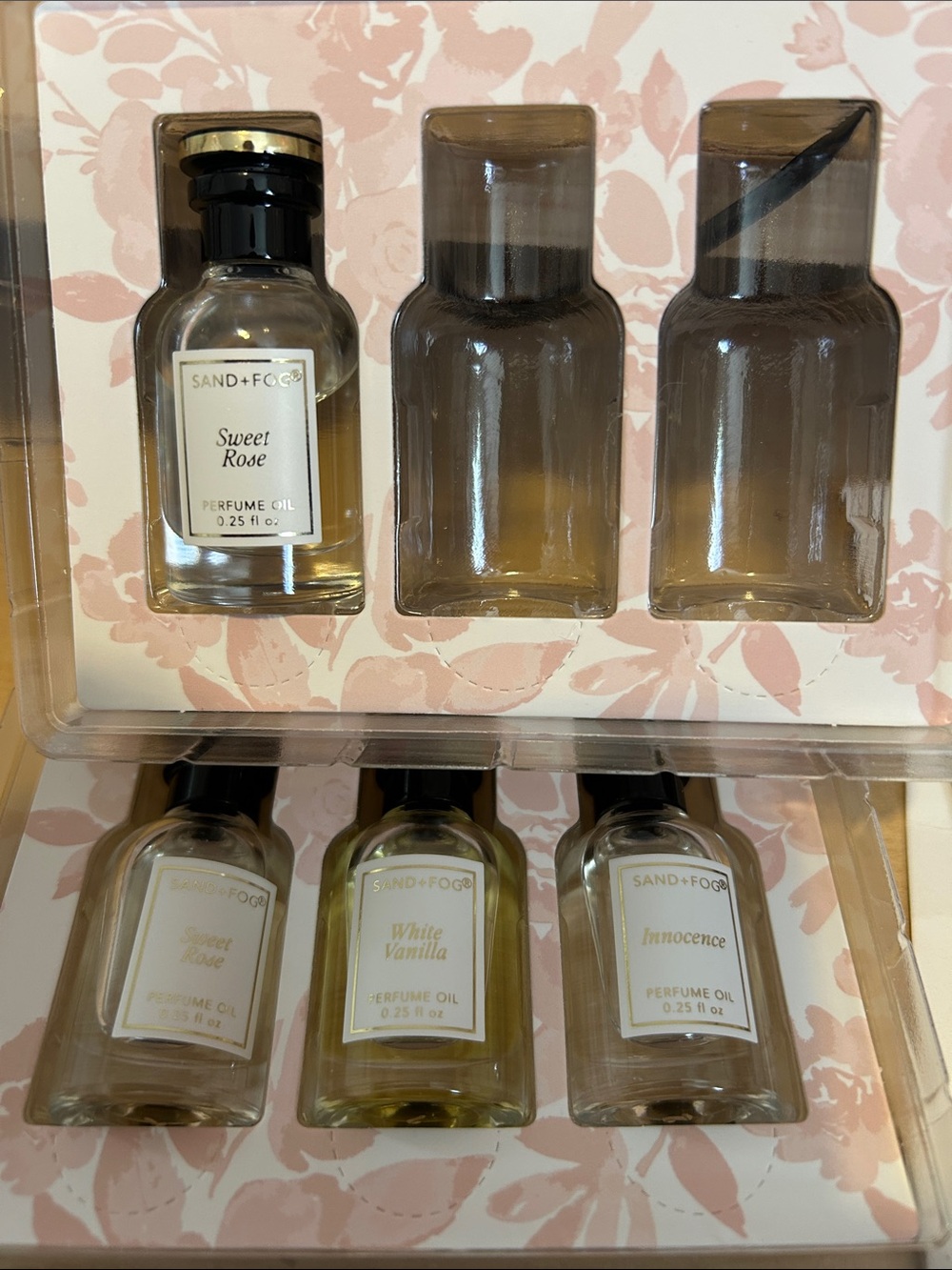 Sweet Rose-white vanilla-innocence Perfume Oil - by Sand & Fog-6 mini oil(.25 fl
